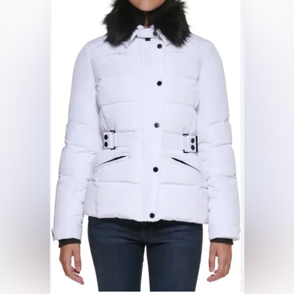 Karl Lagerfeld White Belted Puffer Jacket